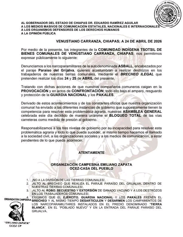 pronunciamiento público de comuneros tsotsiles 